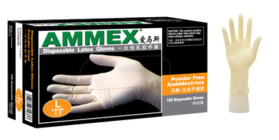 Ammex一次性无粉乳胶手套（白色）